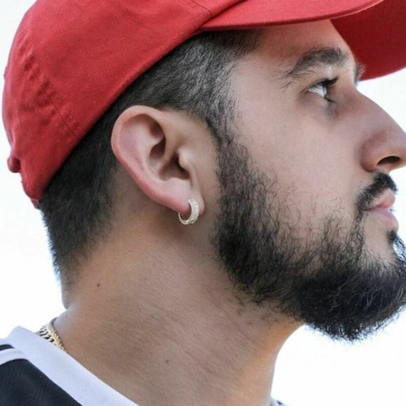 New Men 14k Gold Over Silver Sim. Diamond Hoops - Picture 3 of 3